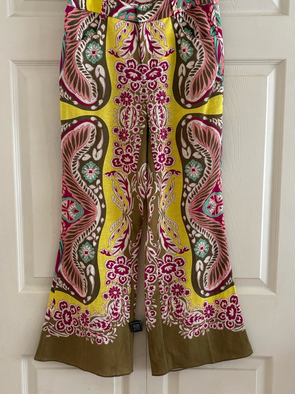 Zara Olive, Yellow & Pink Wide-Leg Printed Pants